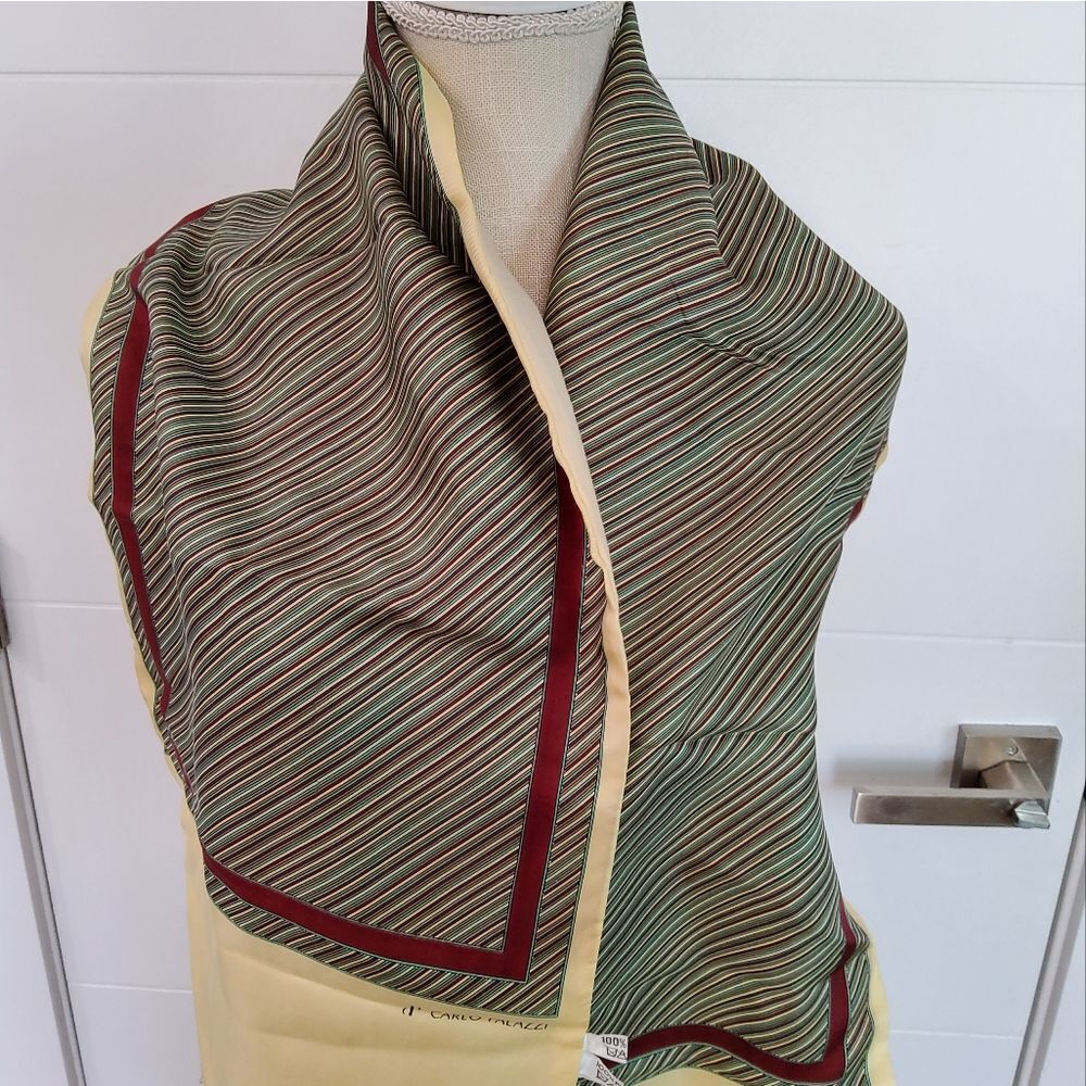 Carlo Palazzi Silk Wool Striped Scarf Size 11,5"×55"